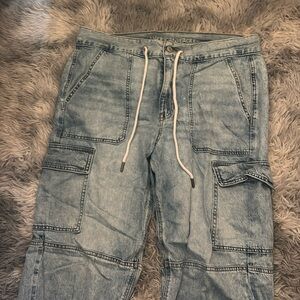denim washed cargo pants